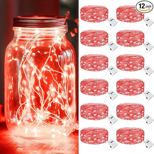 kolpop 12 Pack LED Fairy Lights Battery Operated, Mini Twinkle String Lights Battery Powered Waterproof for Christmas Mason Jars Party,Red