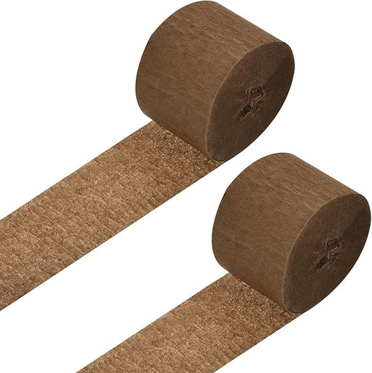 Crepe Paper Roll, Brown Crepe Paper Streamers Sheets, [for Party Streamer Decorations, Birthday Party] - 1.8 Inch x 82 ft / 2 Roll