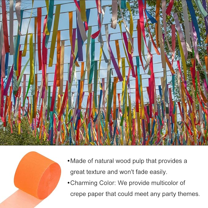 Crepe Paper Roll, Fluorescent Orange Crepe Paper Streamers Sheets, [for Party Streamer Decorations, Birthday Party] - 1.8 Inch x 82 ft / 2 Roll