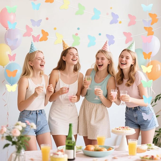 40 Feet Pastel Birthday Decorations Banner Butterfly Streamers Garland Paper Banner Hanging Party Supplies, Hanging Butterfly Wedding Pastel Baby Shower Decorations