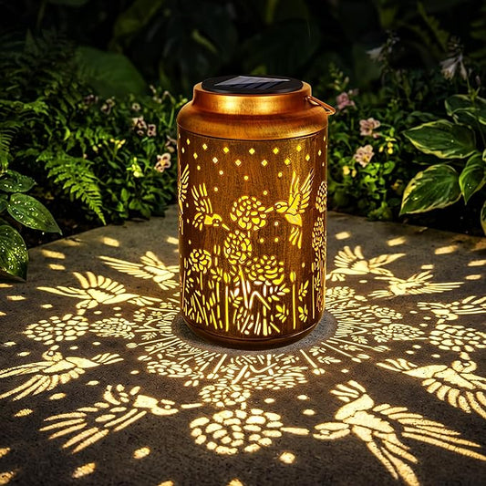 Brizled Hummingbird Solar Lanterns, Outdoor LED Hanging Solar Lights, Warm White Garden Tabletop Lantern Light, Mother's Day Birthday Decorative Gifts for Mom Grandma Women, for Patio Balcony Path