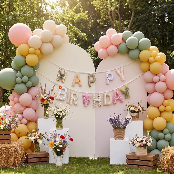 Suncalla Pre-strung Happy Birthday Banner Sign Reusable Felt Happy Birthday Garland Hanging Decorations Party Bunting Garland for Party Decor Photo Pro Home Backdrop (Flower,Flower Colors)
