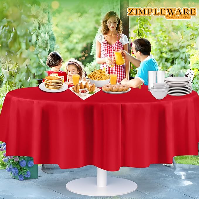 ZIMPLEWARE Premium Red Plastic Table Cloth Disposable (12 Pack) Round Tablecloth (84in) Party Table Cloths Disposable, Perfect Table Cloth Round Cover for Any Table Up to 6 Feet
