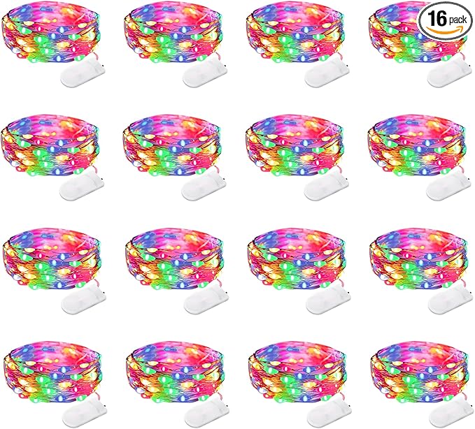 16 Pack 30 Led Fairy Lights Battery Operated String Lights 10 Feet Waterproof Twinkle Lights Mason Jar Lights Silver Wire Fireflyfor Christmas Party Multicolor…