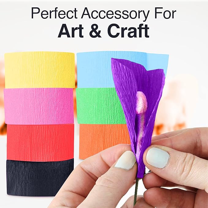 Party Crepe Paper Streamers - 8 LG Rolls, 2in x 120ft - Colorful Decorative Creped Roll for All Events Birthday, Festival, Wedding, Backdrop or Photo Booth Decoration, Flower Making | Assorted Colors