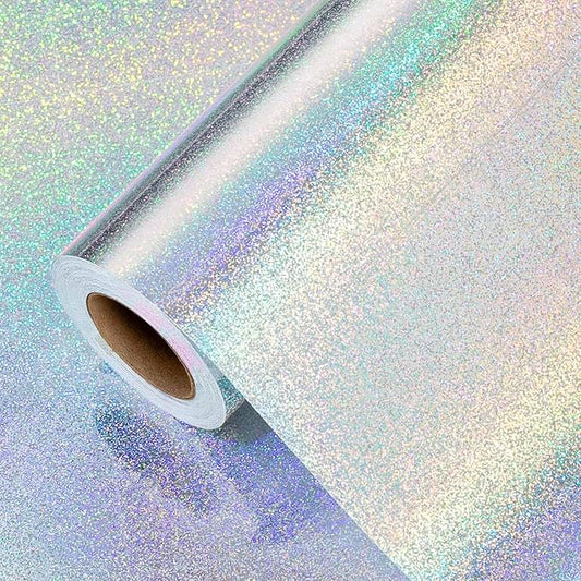 Burymento Silver Wrapping Paper Roll, Metallic Holographic Point Gift Wrap for Birthday, Valentines, Mothers day, Graduation, Wedding, Fathers day, Baby Shower, Christmas (17 IN x 32.8 FT)