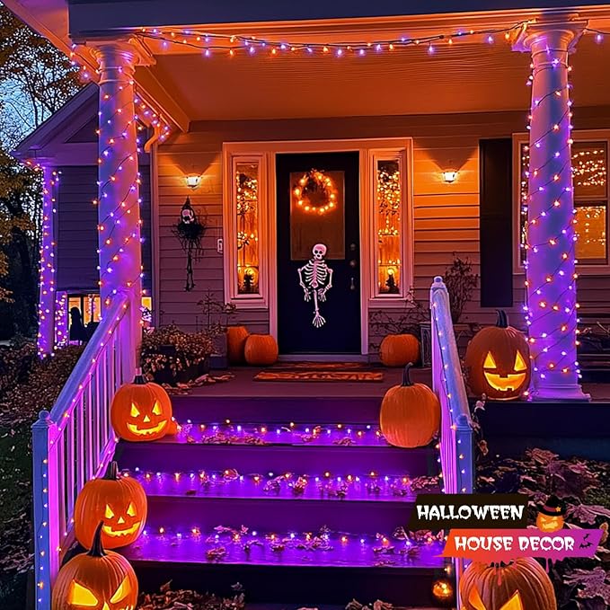 JMEXSUSS 500 LED Orange and Purple Halloween Lights, 173ft Halloween String Lights Outdoor Waterproof, 8 Modes Christmas Tree Light Plug in for Party House Indoor Decor