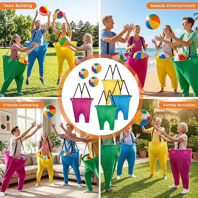 4 Pack Granny Pants Yard Game Set, Giant Yard Games with 20 Bouncy Balls, 4 Suspenders, Pumps & Flags, Funny & Outdoor Games for Adults and Family, Huge Backyard Games for Lawn, Camping & Party Games