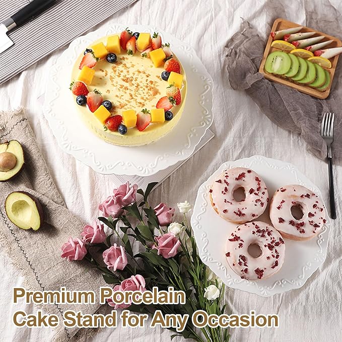 12 inch Cake Stand, White Cake Stand for 10" Cake, Ceramic Cake Plate, Round Dessert Stand, Wedding Cake Stands, Cupcake Pedestal Stand for Party, Birthday