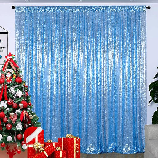 Partisout Sequin Backdrop - Glitter Backdrop with Blackout Curtains for Photography, Party & Wedding (4ft x 7ft, Baby Blue)