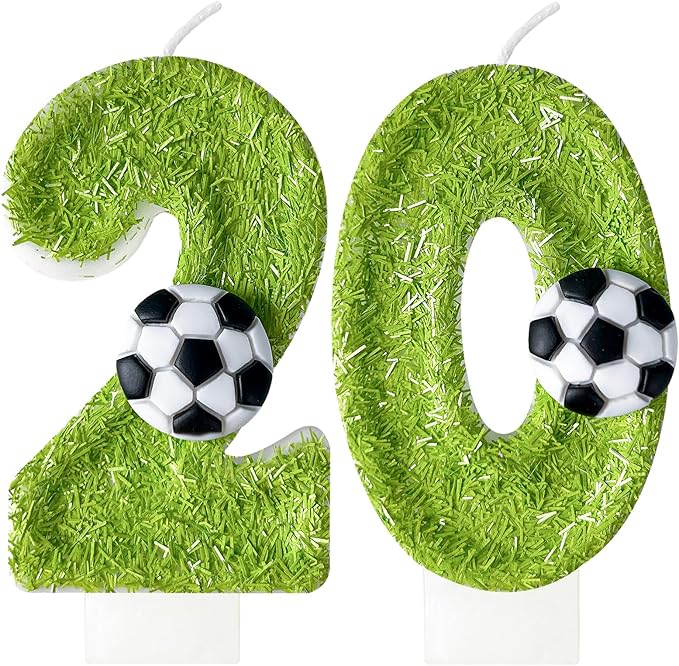 20th Birthday Candles，Soccer Birthday Decorations，Suitable for Girl and boy Cake Toppers, Wedding Cakes, Anniversaries, Party Celebrations, Birthday Decorations