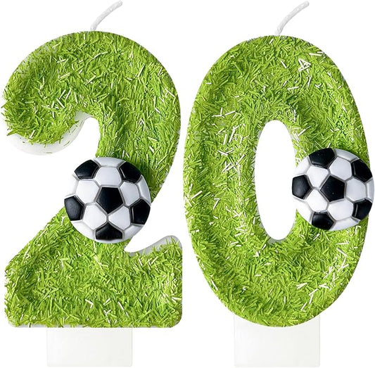 20th Birthday Candles，Soccer Birthday Decorations，Suitable for Girl and boy Cake Toppers, Wedding Cakes, Anniversaries, Party Celebrations, Birthday Decorations