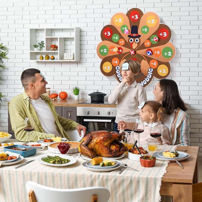 Seenelling Thanksgiving Party Games Turkey Dart Board with 12 Sticky Balls Fall Festival Games for Family Thanksgiving Gift and Activities Party Favors Decor Supplies, 24 x 23 inch