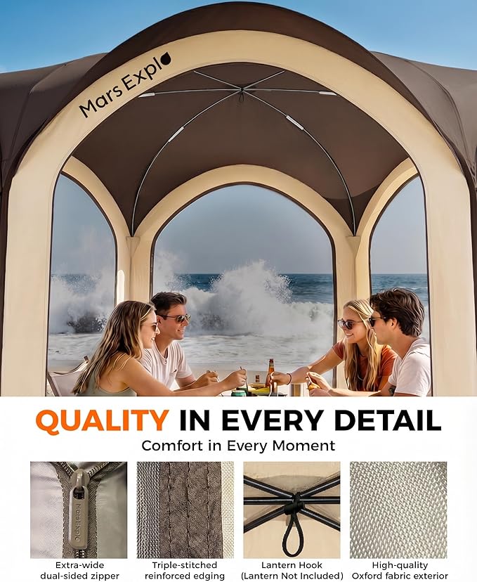 12x12 FT Pop-Up Screen Tent, Portable Screen Room Canopy with Zipper Doors for Patio, Backyard, Deck & Outdoor Activities, Brown