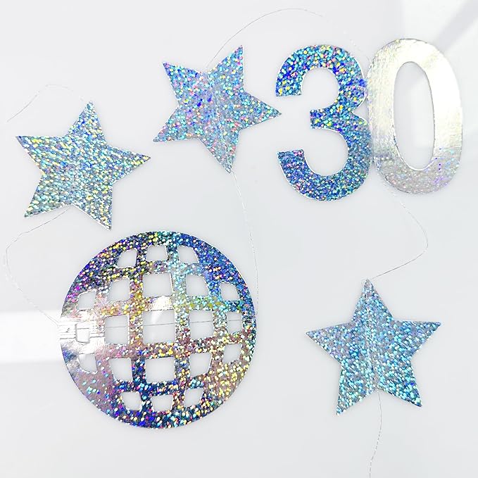 52Ft Iridescnt 30th Disco Birthday Decorations Laser Silver Number 30 Disco Ball Twinkle Star Garland Metallic Streamer Banner Backdrop for Mens Womens Happy Dirty Thirty Cheers to 30 Years Old Party