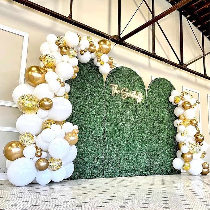 COKAOBE White and Gold Balloons Garland Kit, 124pcs White Metallic Gold Confetti Balloon Arch Kit for Wedding, Engagements Birthday Graduation Baby Shower Celebrations Anniversary Party Decorations
