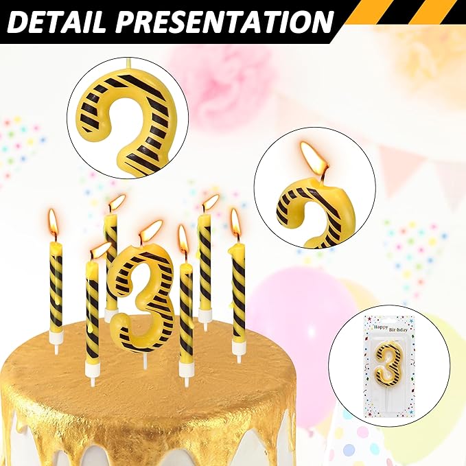 12 Pcs Construction Birthday Candles, Number 3 Candle Construction Cake Topper, Digger Cake Topper for Boys Girls Construction Birthday Party Supplies Decorations