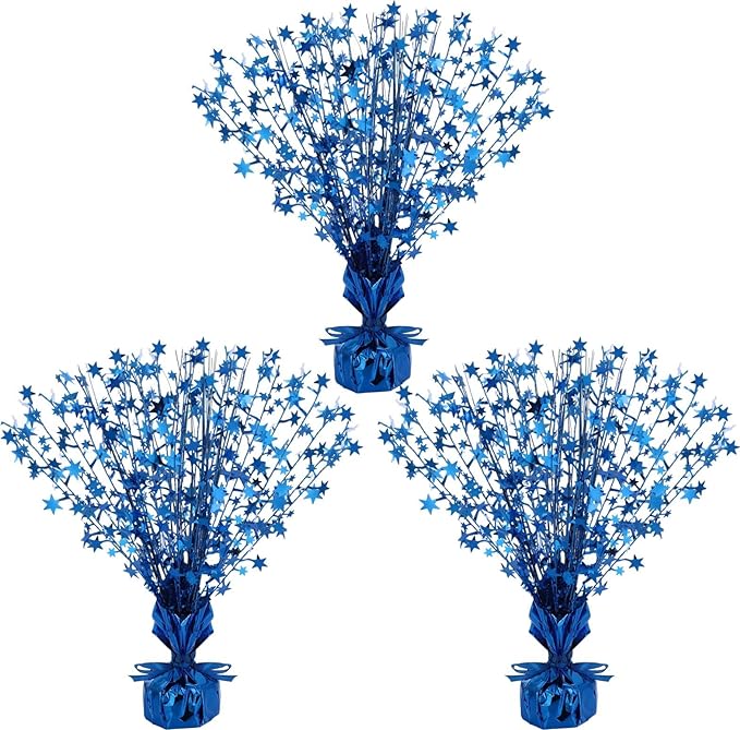 Crowye 3 Pieces Metallic Foil Spray Centerpiece Birthday Table Decoration Star Burst Centerpieces Graduation Table Decor for Birthday 2026 Party Holiday(Blue)