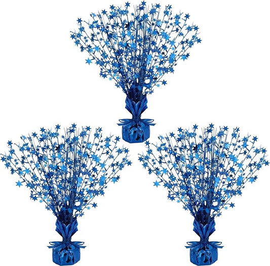 Crowye 3 Pieces Metallic Foil Spray Centerpiece Birthday Table Decoration Star Burst Centerpieces Graduation Table Decor for Birthday 2026 Party Holiday(Blue)
