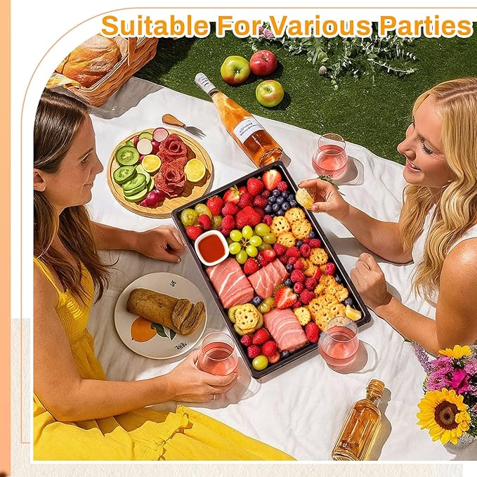Shellwei 5 Pack Extra Large Charcuterie Board with Lids, 15 x 10 Inch Plastic Catering Trays for Cookies, Desserts, Candy, Reusable Serving Platters for Travel Party