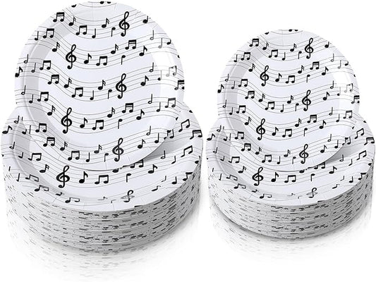 Yungyan 50 Pcs Musical Notes Plates Disposable Paper Tableware 9 Inch Dinner Plates 7 Inch Dessert Party Decoration Supplies