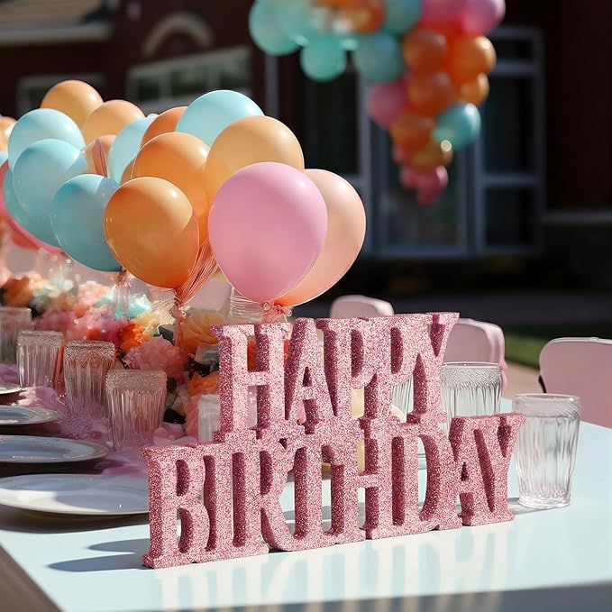 Novabright Happy Birthday Sign Centerpieces for Table Birthday Party Decorations for Women Bday Birthdays Themed Celebration Party Supplies(Pink,Glitter)