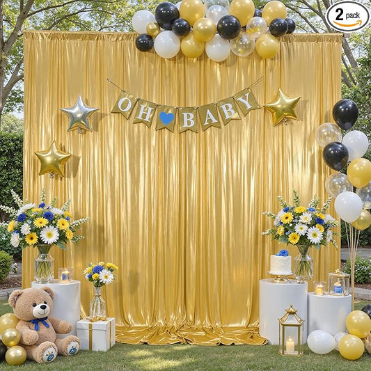 10x10ft Gold Backdrop Curtain for Parties Glitter Sequin Backdrop Wrinkle Free Polyester Drapes Shimmer Back Drop for Wedding Birthday Baby Shower Photo Photography Shiny Background 2 Panels 5x10ft