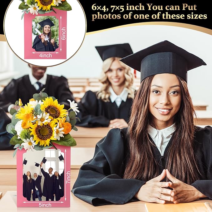 Spiareal 12 Pcs Graduation Box Centerpieces for Table 6/7 Inch Photo Display Congrats Grad Party Favor Gift College Picture Box Photo Props Frame for Graduation Table Decoration(Pink)