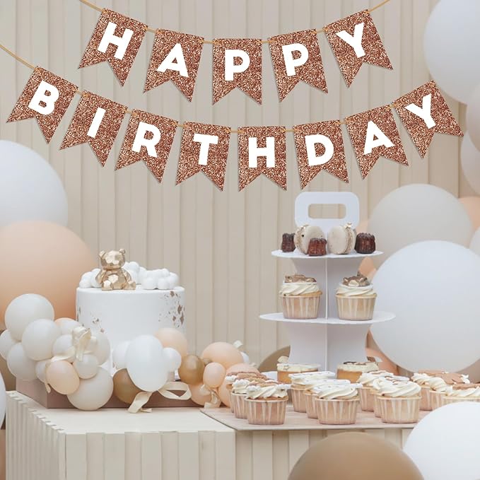 Brown Happy Birthday Banner Birthday Sign for Backdrop Brown Birthday Party Decorations for Boys Girls Happy Birthday Garland Bunting Banner Kids Adults Party Supplies