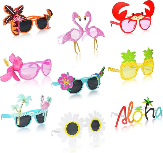 Hawaiian Luau Party Sunglasses 9 Pairs Novelty Party Sunglasses Pool Tropical Beach Themed Party Supplies Decoration Summer Party Favors