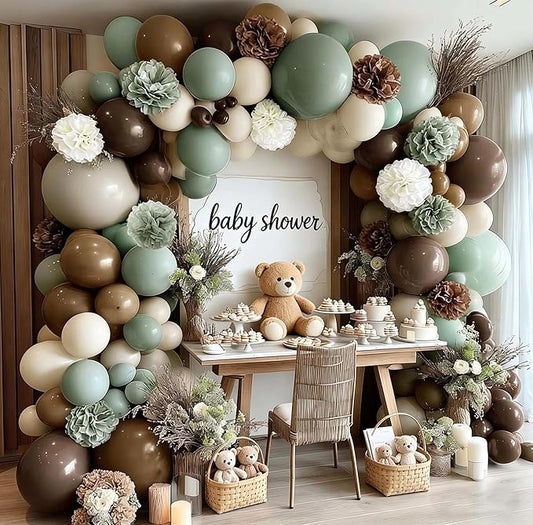 Green Brown Balloon Arch Double Stuffed Dusty Sage Green Brown Nude Neutral Beige White Sand Balloon Garland Kit Tissue Paper for Baby Shower Birthday Woodland Wedding Safari Little One Party Decor