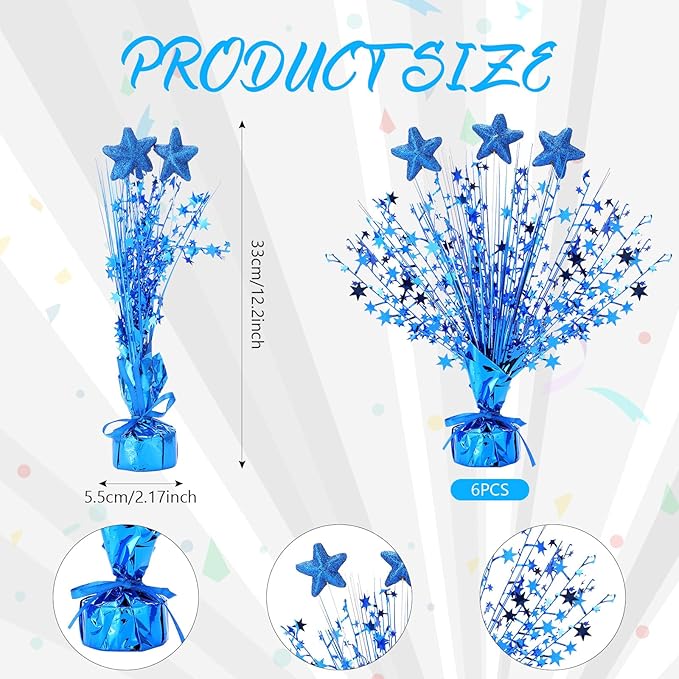 Wenqik 6 Pcs Graduation Table Centerpiece Party Decoration Spray Centerpiece Foil Star Centerpieces Table Decorations for Party Event Anniversary Memorial Dining Holiday Celebration(Blue)