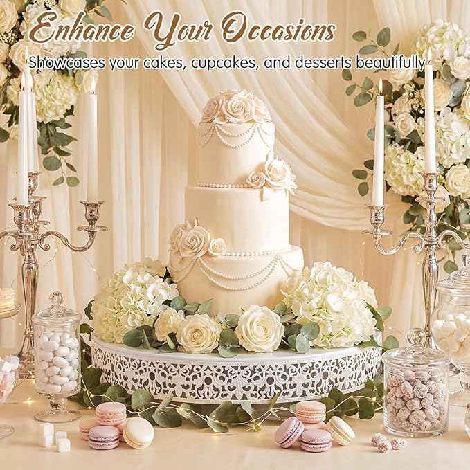 Wenqik 16 Inch White Cake Stand Set Metal Round Cupcake Dessert Stand with Cake Cutting, Spatula Wedding Cupcake Pastry Display Candy Holder Display for Wedding Party Birthday Baby Shower(Classic)