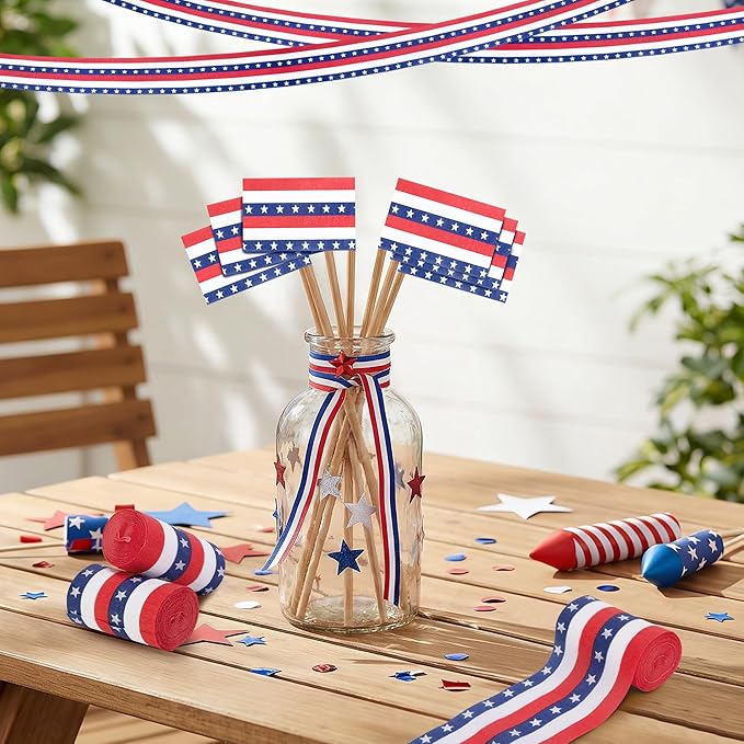 Tlswshsy 12 Rolls Patriotic Crepe Paper Streamers, 393 ft Red White Blue Crepe Rolls, Independence Day Paper Streamer Decoration for 4th of July Memorial Day American Theme Party Decor DIY Crafts