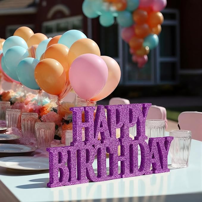 Novabright Happy Birthday Sign Centerpieces for Table Birthday Party Decorations for Women Bday Birthdays Themed Celebration Party Supplies(Purple,Glitter)