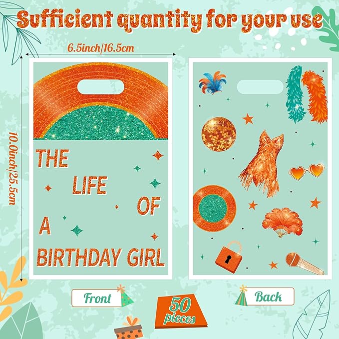 Andi Cppss Girls Birthday Party Favor Bags - 50PCS The Life of A Birthday Girl Party Decorations Popular Themed Party Plastic Gift Bags with Handle Goodie Treat Bag Popular Party Favor Bag for Girl