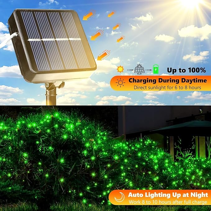Lomotech Solar String Lights Outdoor - 2 Pack Total 66ft 200LED Solar Fairy Lights Waterproof 8 Modes Twinkle Lights for Outdoor, Patio, Garden, Yard, Party, Wedding, Tree Decoration (Green)