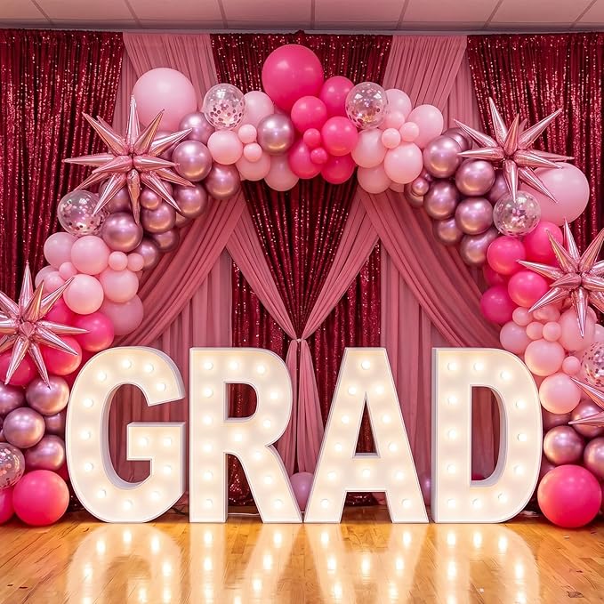 RUBFAC Pink Balloon Arch Kit, Pink Graduation Decorations 2026, Star Latex Balloons for Mother’s Day Girl Birthday Baby Shower Princess Wedding Party Decorations, 140pcs