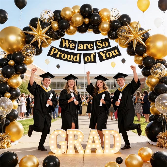 KARLURE Black and Gold Balloons Arch Kit with Black Gold Confetti Balloons for 2026 Graduation Decorations Class Grad Men Birthday Party Prom Retirement Masquerade Anniversary Party Decorations