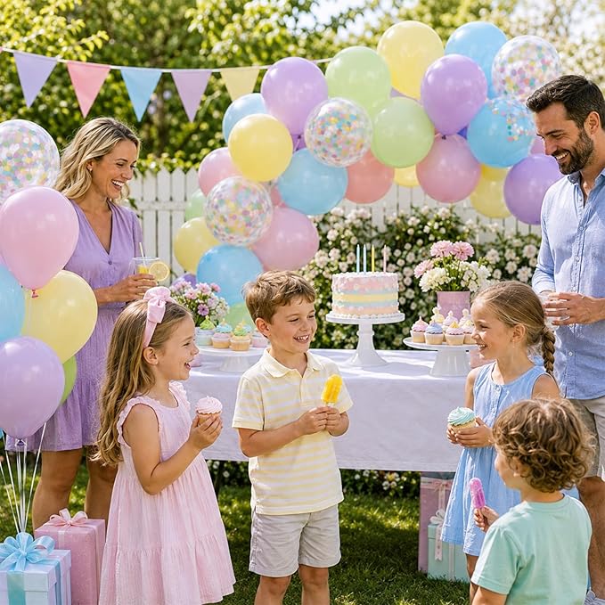 Pastel Balloons, 60Pcs Colorful Balloon, 12 Inch Latex Pearl Yellow Purple Pink Blue Green Multicolor Confetti Balloons Helium for Kids Baby Shower Birthday Wedding Easter Pastel Party Decorations