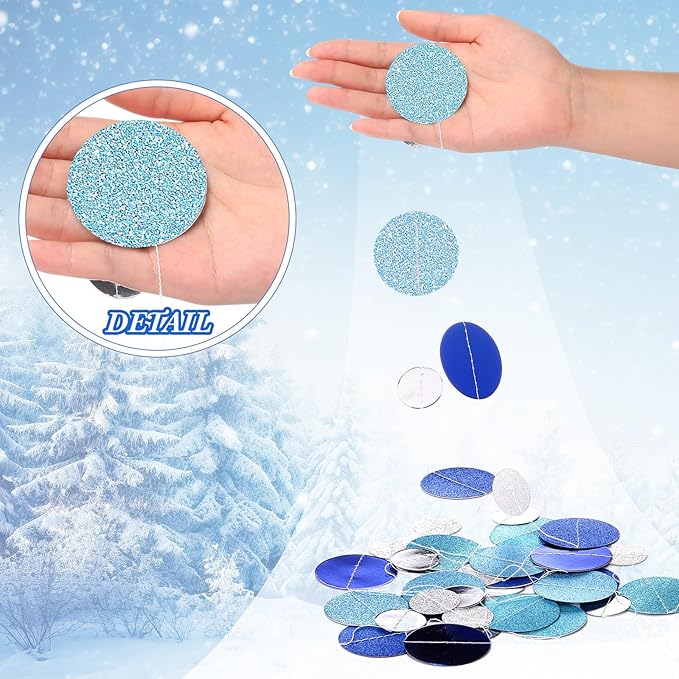 Outus 5 Pieces Silver Round Dots Garland Graduation Party Hanging Decor Each Length 13.1ft Glitter Paper Dot Streamers for Birthday Wedding Classroom Supplies (Blue)