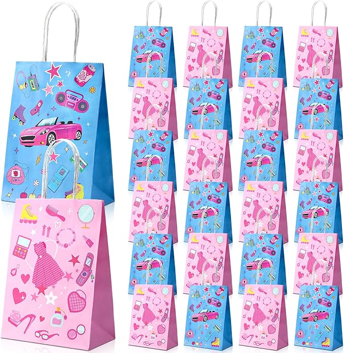 Dansydaisy 24 Pcs Hot Pink Goodie Bags Princess Gift Princess Party Favor Cute Candy Treat Bags with Handles for Birthday Party Favor Supplies Decorations