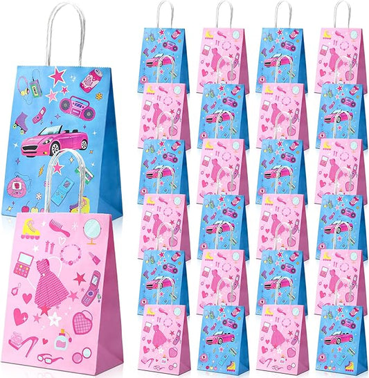 Dansydaisy 24 Pcs Hot Pink Goodie Bags Princess Gift Princess Party Favor Cute Candy Treat Bags with Handles for Birthday Party Favor Supplies Decorations