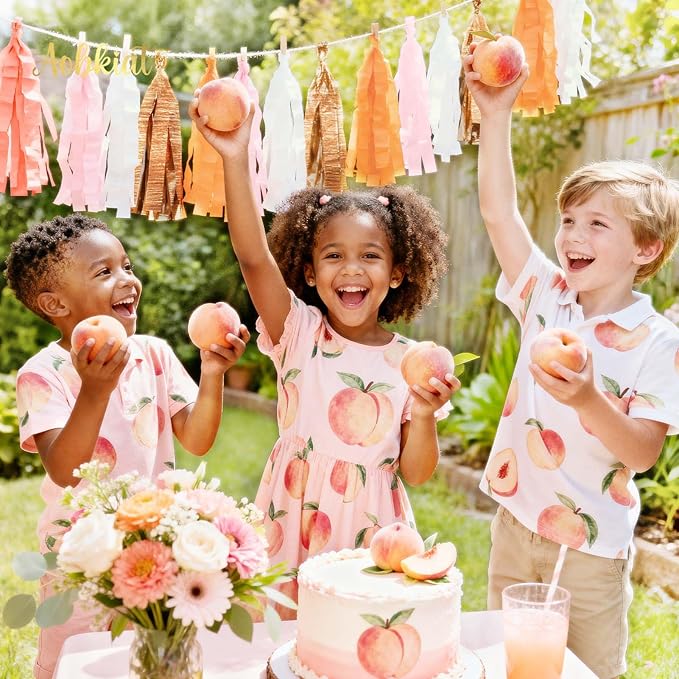 AOBKIAT Streamers Party Decorations,5 Rolls Pastel Pink Gold Orange Crepe Paper Streamers for Little Cutie Baby Shower,Brithday,Wedding,Peach Theme Party,DIY Tassel,1.8 Inch x 82 Ft/Roll