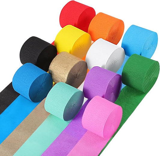 Party Crepe Paper Streamers 12 Rolls 984ft, Rainbow Streamers Party Decorations for Birthday Wedding Mother's Day Graduation Baby Shower Decor, 1.77 Inch x 82 Ft/Roll
