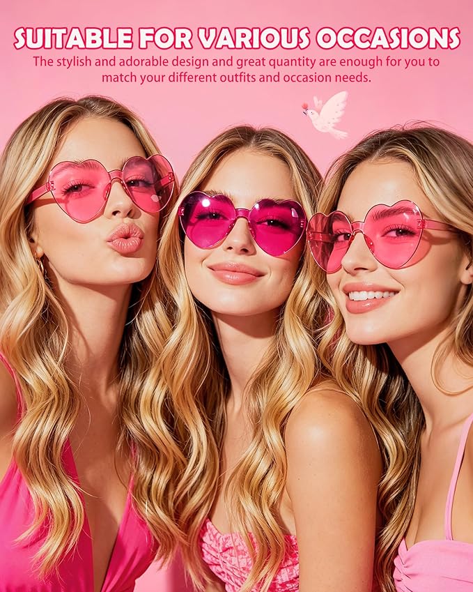 20 Pairs Heart Shaped Sunglasses Bulk, Colorful Rimless Fun Heart Sunglasses for Women Party Favors