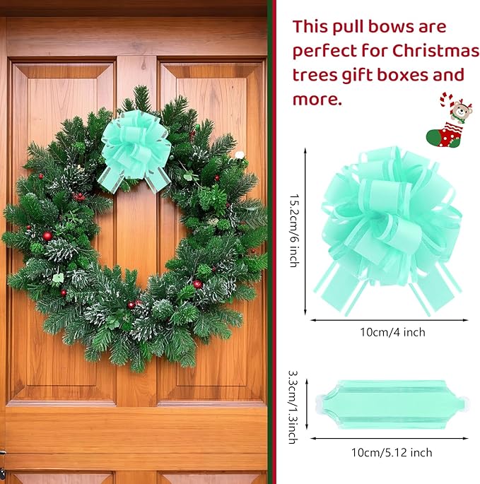 12 Pcs Blue Green Gift Bow Pull Bows for Gift Warpping Christmas Warp Ribbon Bow Party Birthday Wedding Solid Bows for Bikes Anniversary Boxes Flower Decorations Valentine's Day (Blue-Green-E)