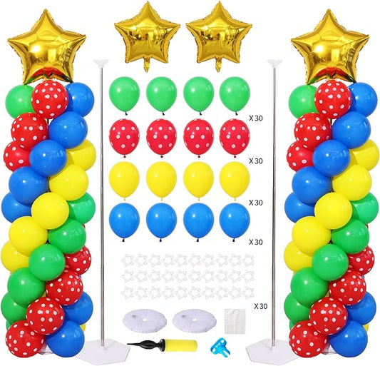 Adventure Game Balloon Column Stand Kit Set of 2, Video Game Party Decorations with 120PCS Star Red Blue Yellow Balloon Towers Set of 2 for Baby Shower Carnival Gaming Party Decorations