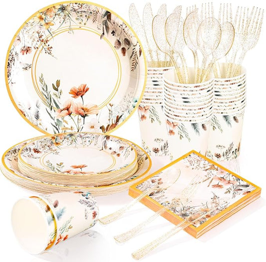 Spring Wildflower Party Decorations,Wildflower Birthday Dish Set,Disposable Plates,Floral Paper Plates and Napkins Sets for Baby Shower Birthday Bridal Shower Decorations,Serves 24