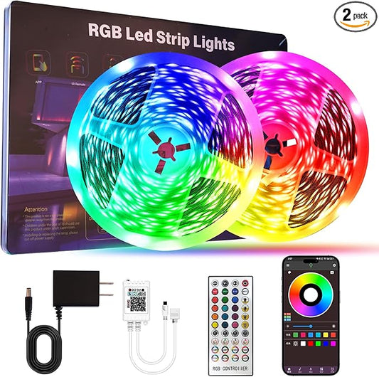 LED Strip Lights For Bedroom 130 FT(2 Rolls of 65.5 FT) with remote and intelligent application Bluetooth LED lights, music synchronized RGB color changing lights, suitable for room party decoration
